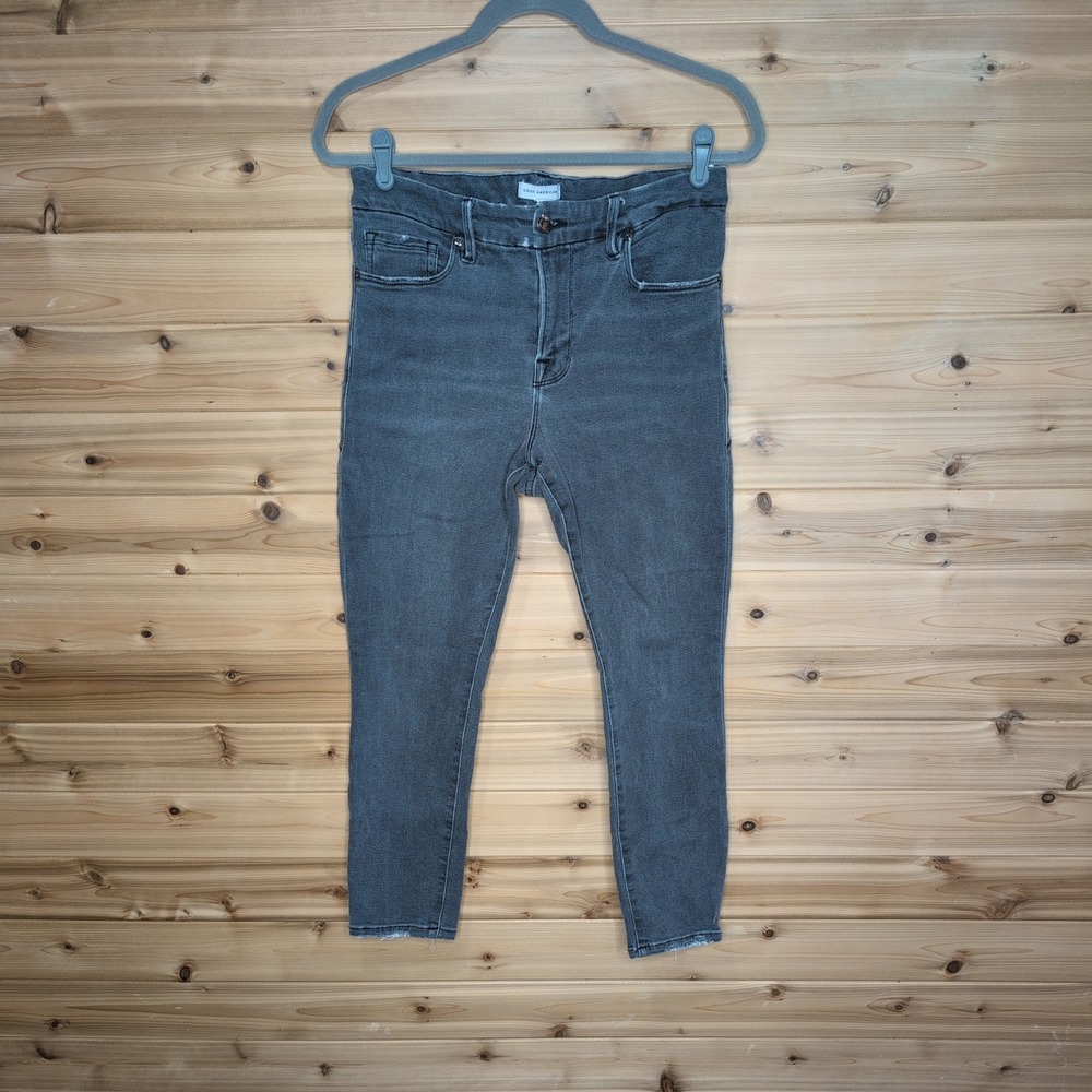 Good American Good Legs Skinny Jeans Washed‎ Black Distressed Ankle Size 8/29